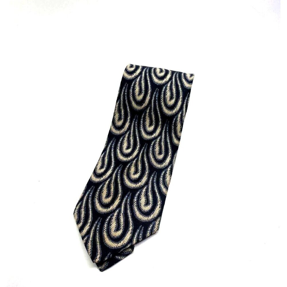 Giorgio Armani Men Tie Necktie Ivory Black Abstract Cravatte Lino-Flax Lin Italy